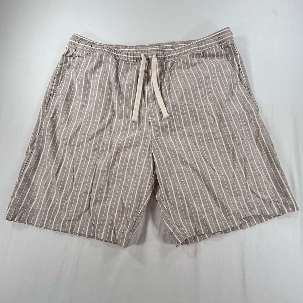 Banana Republic Deck Short Men's L Linen Blend Elastic Waist Drawstring Beige